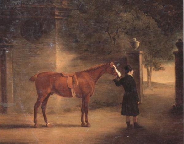 John Ferneley Mr Wombell's Hunter with a Groom in a Courtyard Sweden oil painting art
